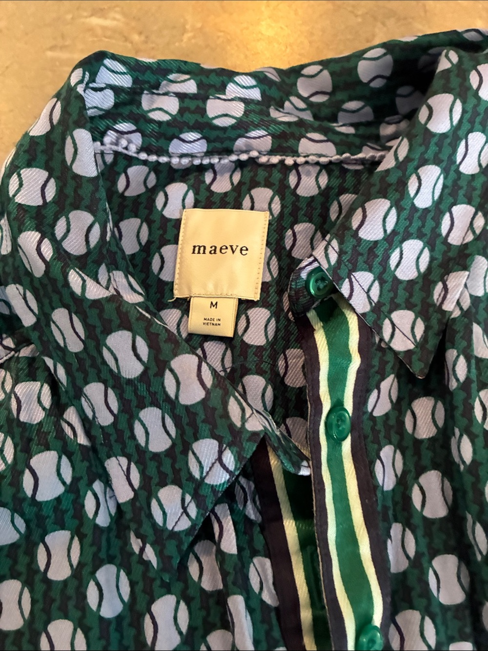 Maeve Green and White Geometric Button-Front Blouse